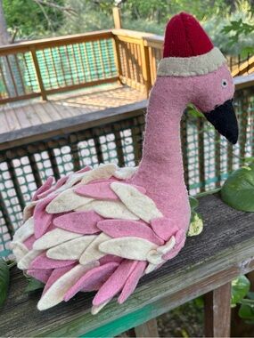 Tropical Christmas Flamingo Felt Overlay Santa Claus Hat Doorstop